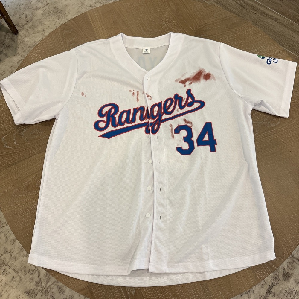 ** NOLAN RYAN ** Texas Rangers  BLOODY LIP Promo Jersey Size  XL